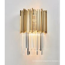 Hotel Project Modern Luxury Style Brass Base Crystal Wall Lamp Light for Bedroom Living Room